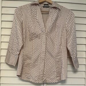 Hillard & Hanson Striped Button-Front Women’s Shirt - Peach/White Sz S